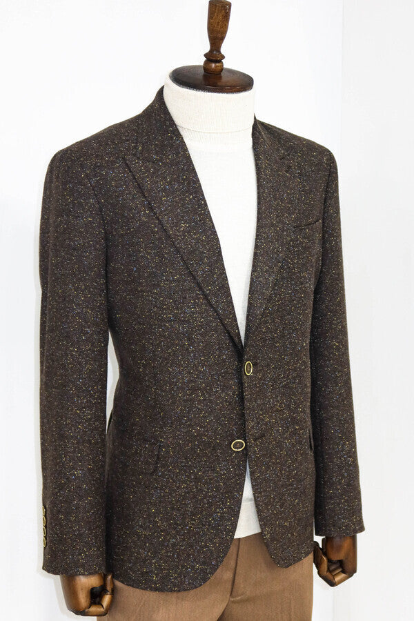 Houndstooth Pattern Wool Brown Men Blazer - Wessi