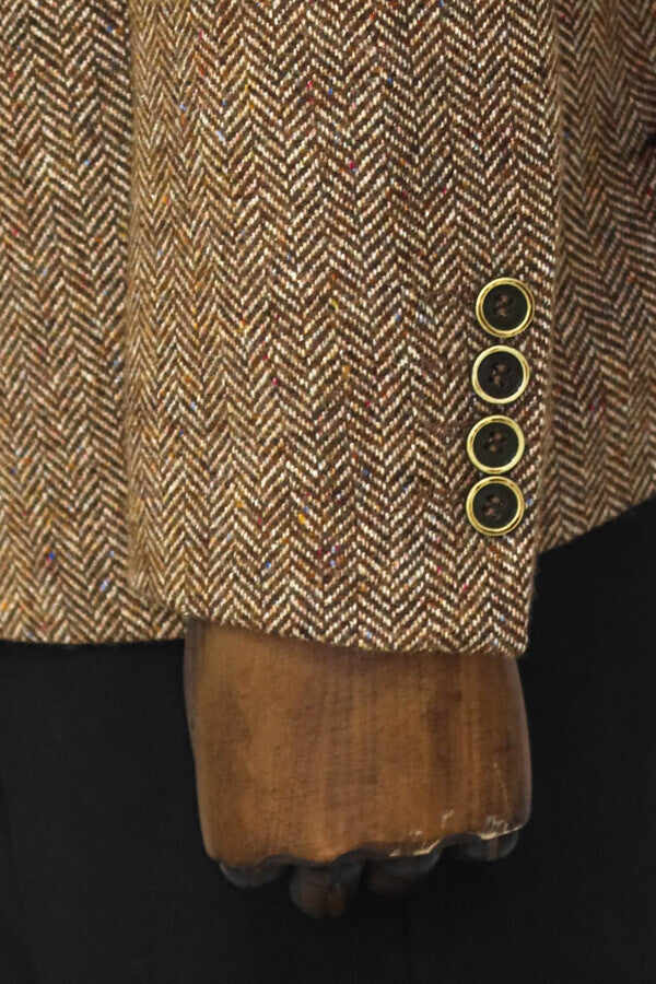 Houndstooth Pattern Wool Light Brown Men Blazer - Wessi