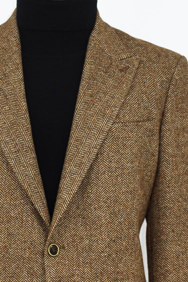 Houndstooth Pattern Wool Light Brown Men Blazer - Wessi