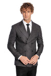 Houndstooth Patterned Grey Men Double Breasted Blazer - Wessi