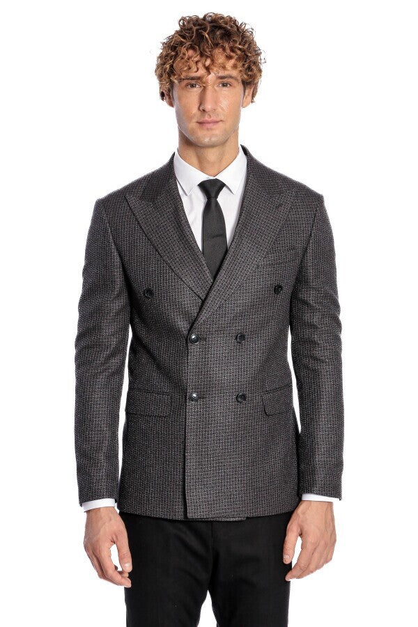 Blazer cruzado para hombre en gris con estampado de pata de gallo - Wessi