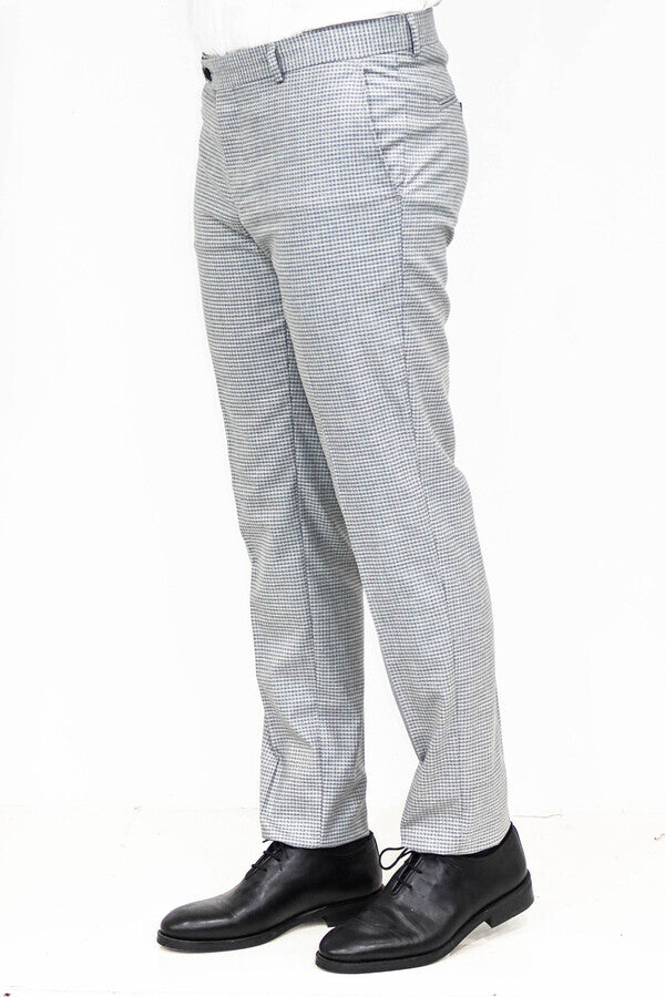 Houndstooth Patterned Grey Men Pants - Wessi