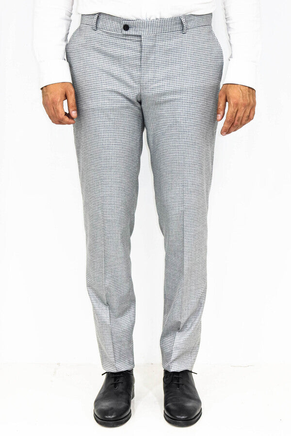 Houndstooth Patterned Grey Men Pants - Wessi