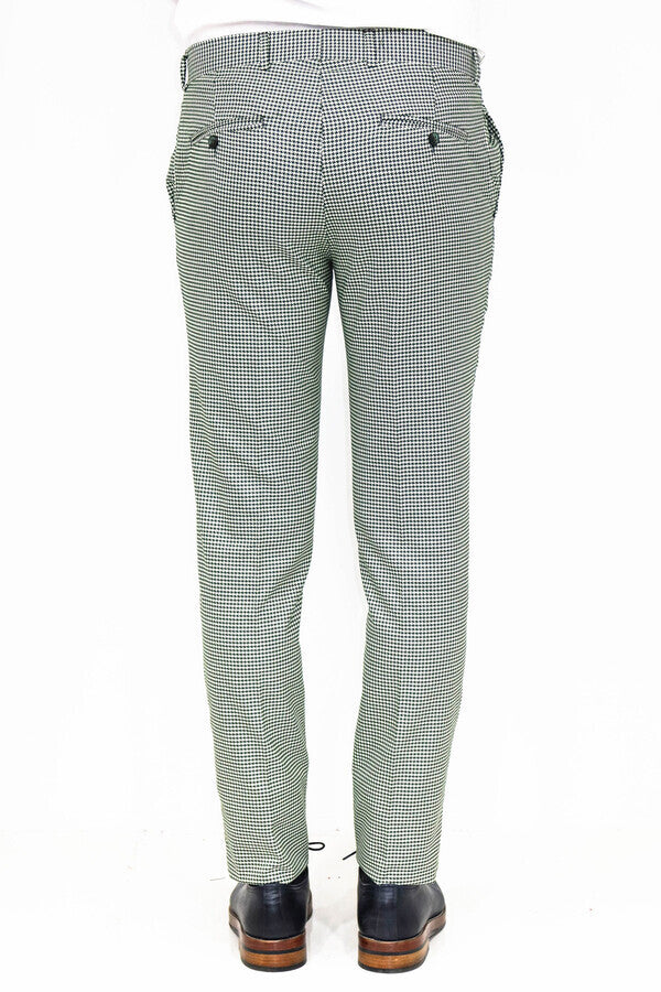 Houndstooth Patterned Light Green Men Pants - Wessi