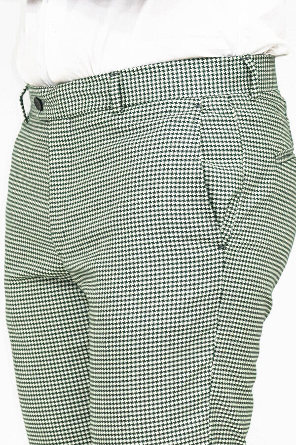 Houndstooth Patterned Light Green Men Pants - Wessi