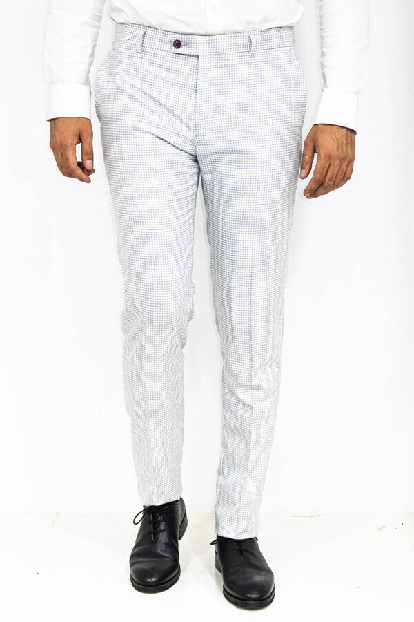 Houndstooth Patterned Light Grey Men Pants - Wessi