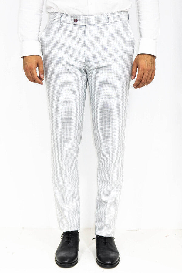 Houndstooth Patterned Light Grey Men Pants - Wessi