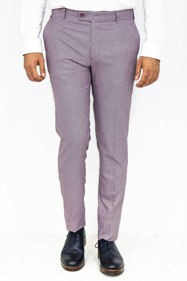 Pantalones morado claro con estampado de pata de gallo para hombre - Wessi