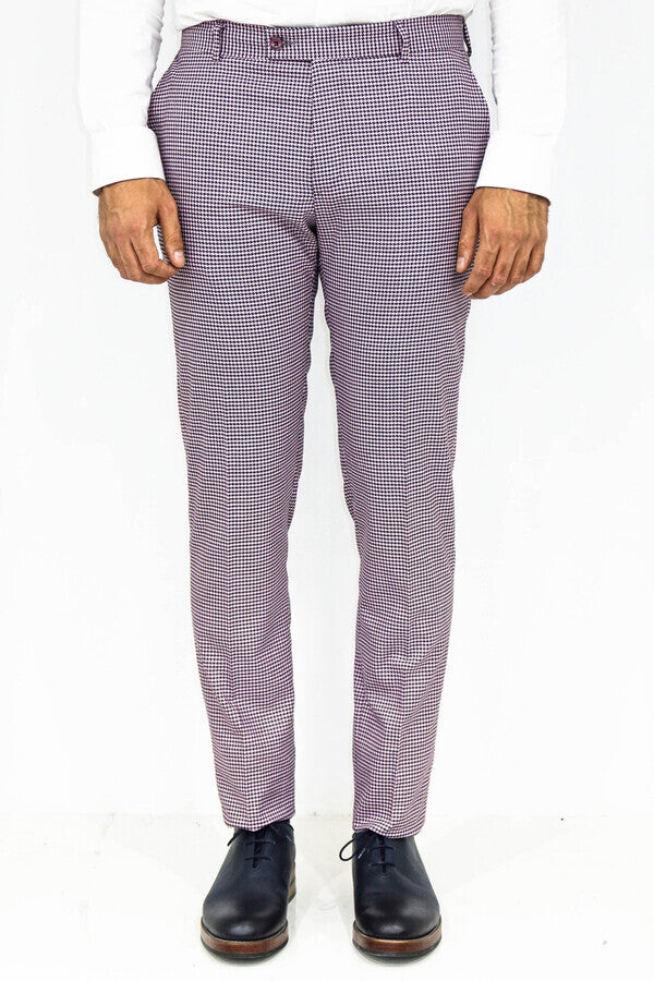 Pantalones morado claro con estampado de pata de gallo para hombre - Wessi