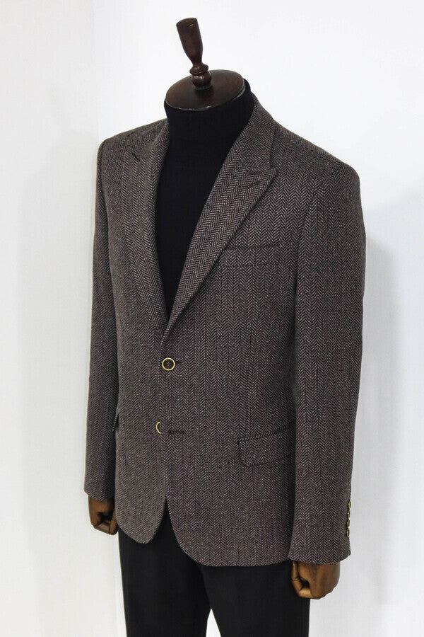 Houndstooth Wool Black Men Blazer - Wessi