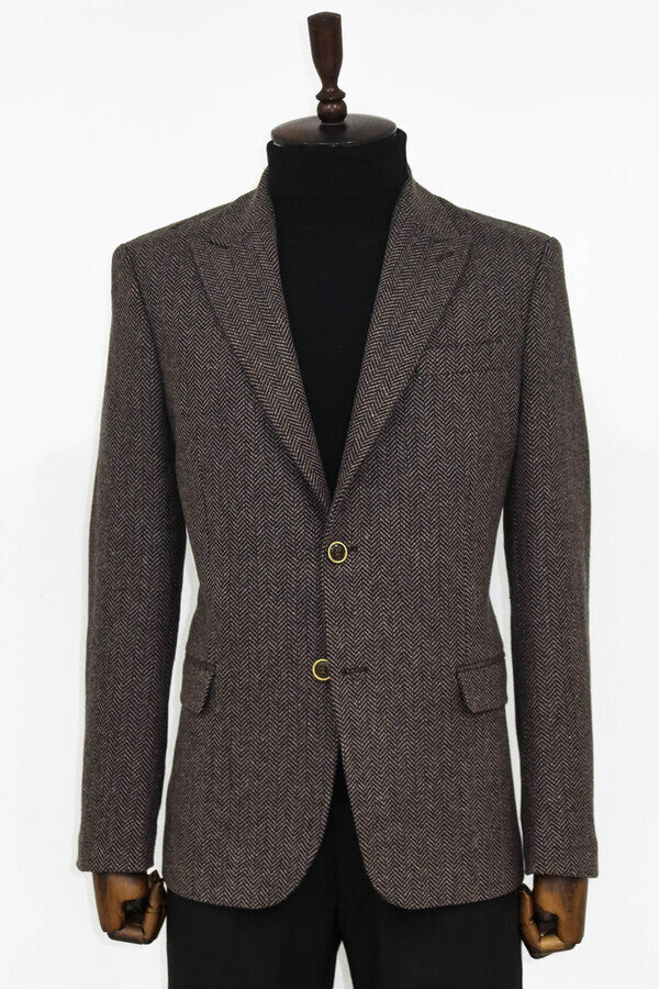 Houndstooth Wool Black Men Blazer - Wessi