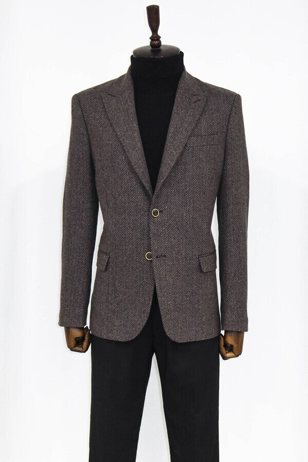 Houndstooth Wool Black Men Blazer - Wessi