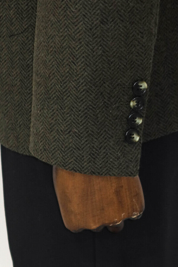 Houndstooth Wool Dark Green Men Blazer - Wessi