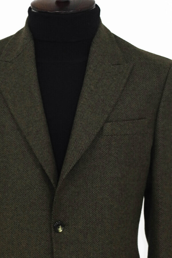 Houndstooth Wool Dark Green Men Blazer - Wessi