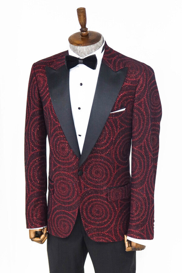 Blazer de fiesta para hombre entallado con solapa de pico y estampado Hypnose en color burdeos - Wessi