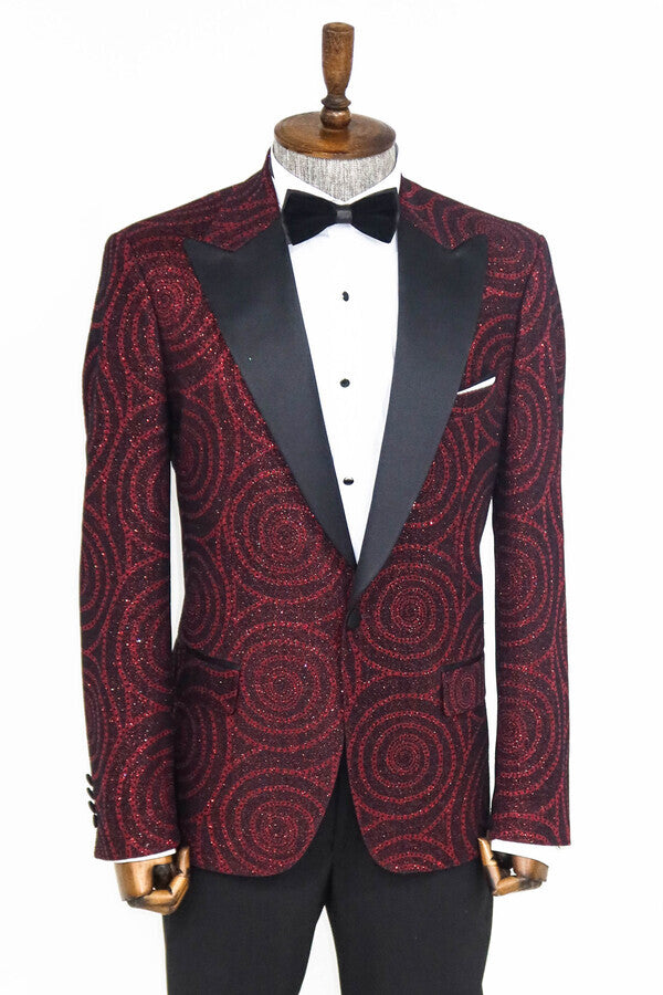 Blazer de fiesta para hombre entallado con solapa de pico y estampado Hypnose en color burdeos - Wessi