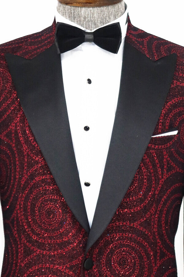 Blazer de fiesta para hombre entallado con solapa de pico y estampado Hypnose en color burdeos - Wessi