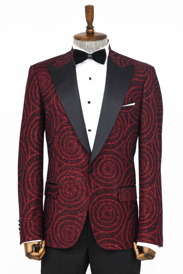 Blazer de fiesta para hombre entallado con solapa de pico y estampado Hypnose en color burdeos - Wessi