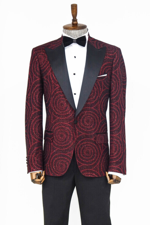 Blazer de fiesta para hombre entallado con solapa de pico y estampado Hypnose en color burdeos - Wessi