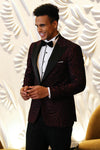 Hypnose Pattern Peak Lapel Slim Fit Burgundy Men Prom Blazer - Wessi