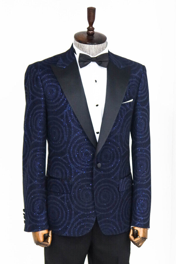 Blazer de fiesta para hombre en azul marino ajustado con solapa de pico y estampado Hypnose - Wessi