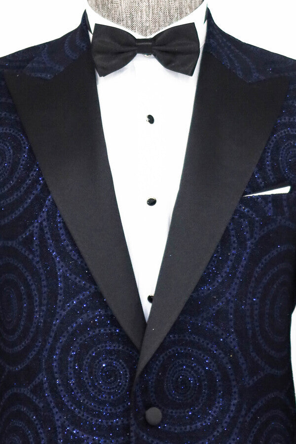 Blazer de fiesta para hombre en azul marino ajustado con solapa de pico y estampado Hypnose - Wessi