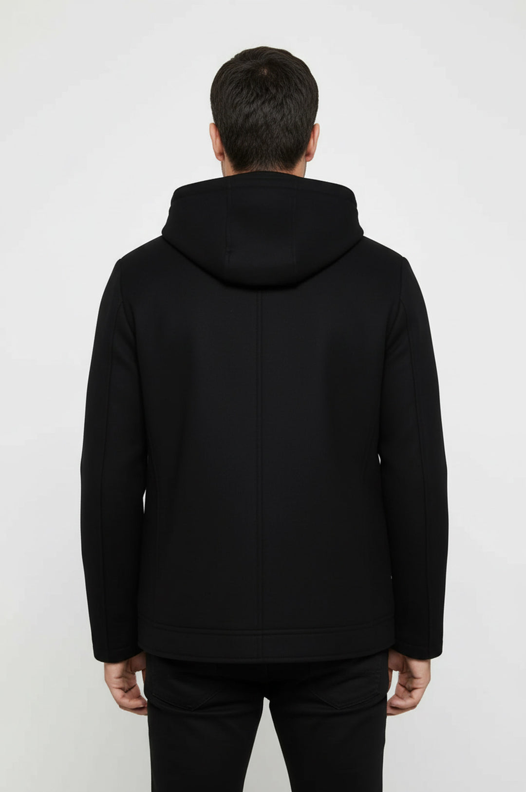 Zippered Sleeve Hooded Black Men Coat - Wessi