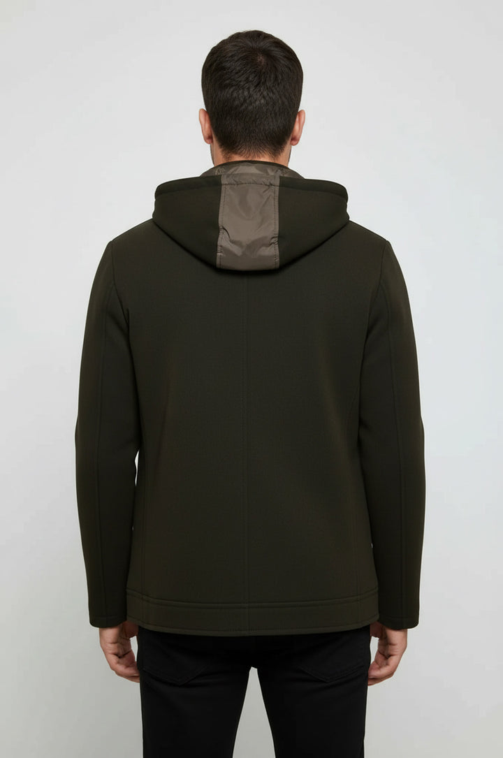 Zippered Sleeve Hooded Green Coat - Wessi