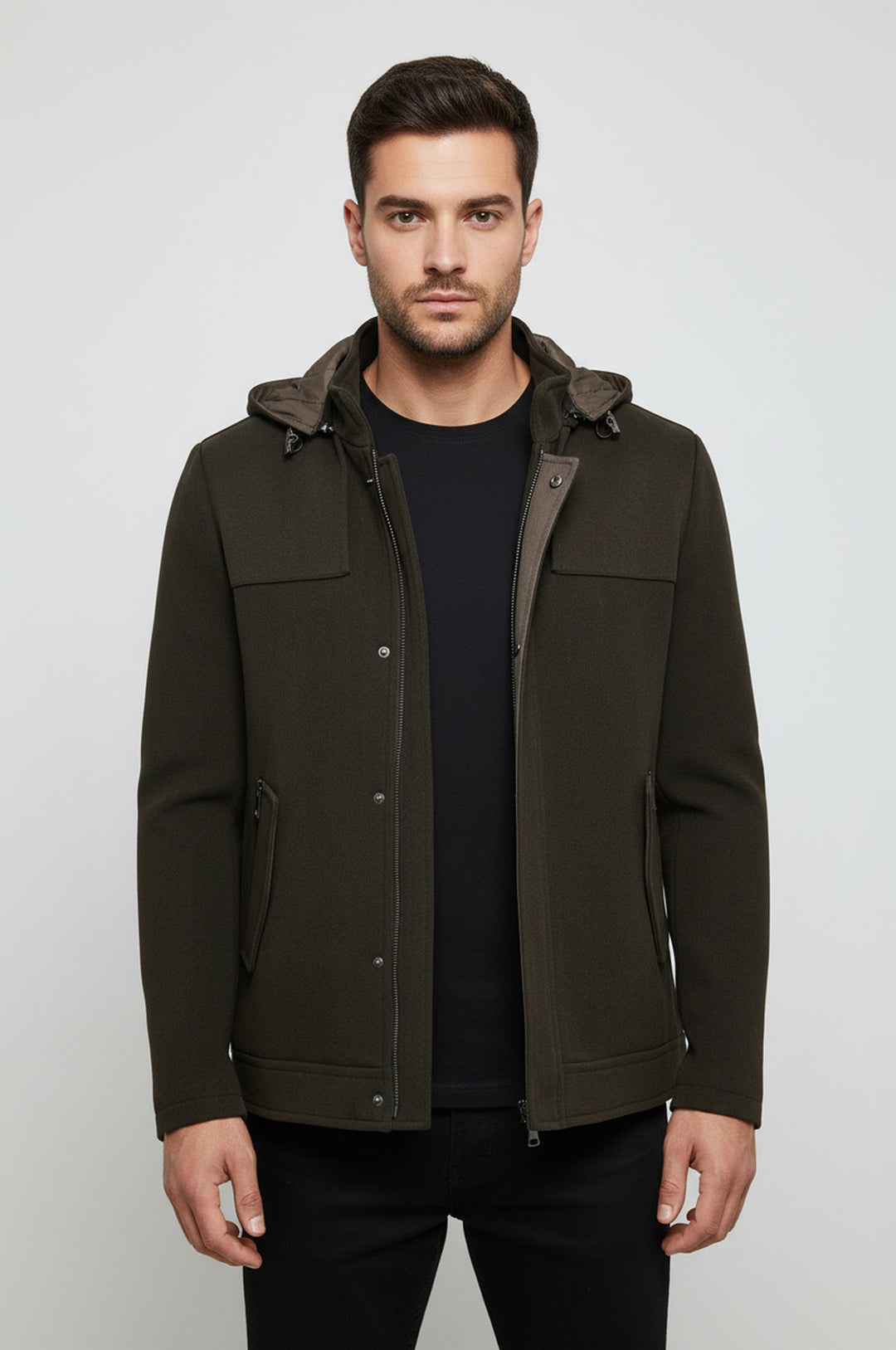 Zippered Sleeve Hooded Green Coat - Wessi