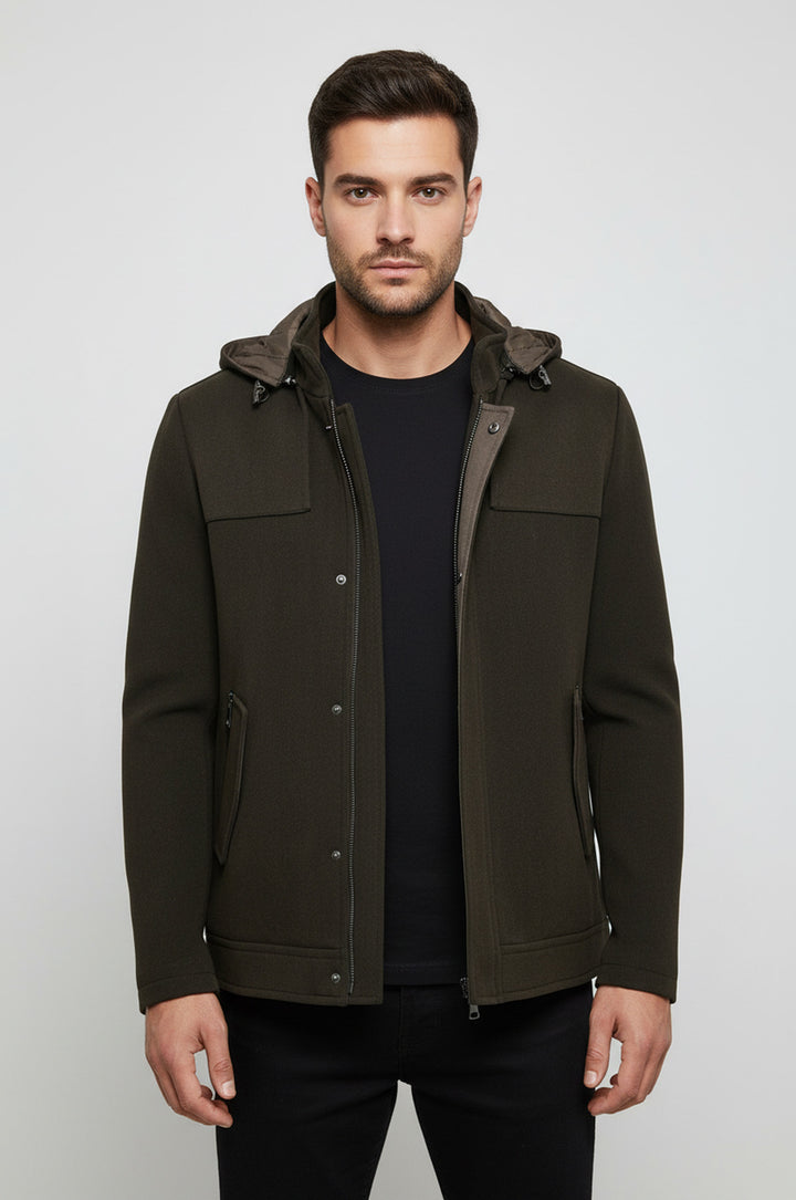 Zippered Sleeve Hooded Green Coat - Wessi