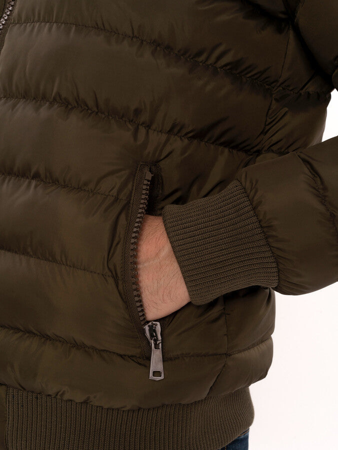 Khaki Fur Hooded Men's Puffer Coat - Wessi