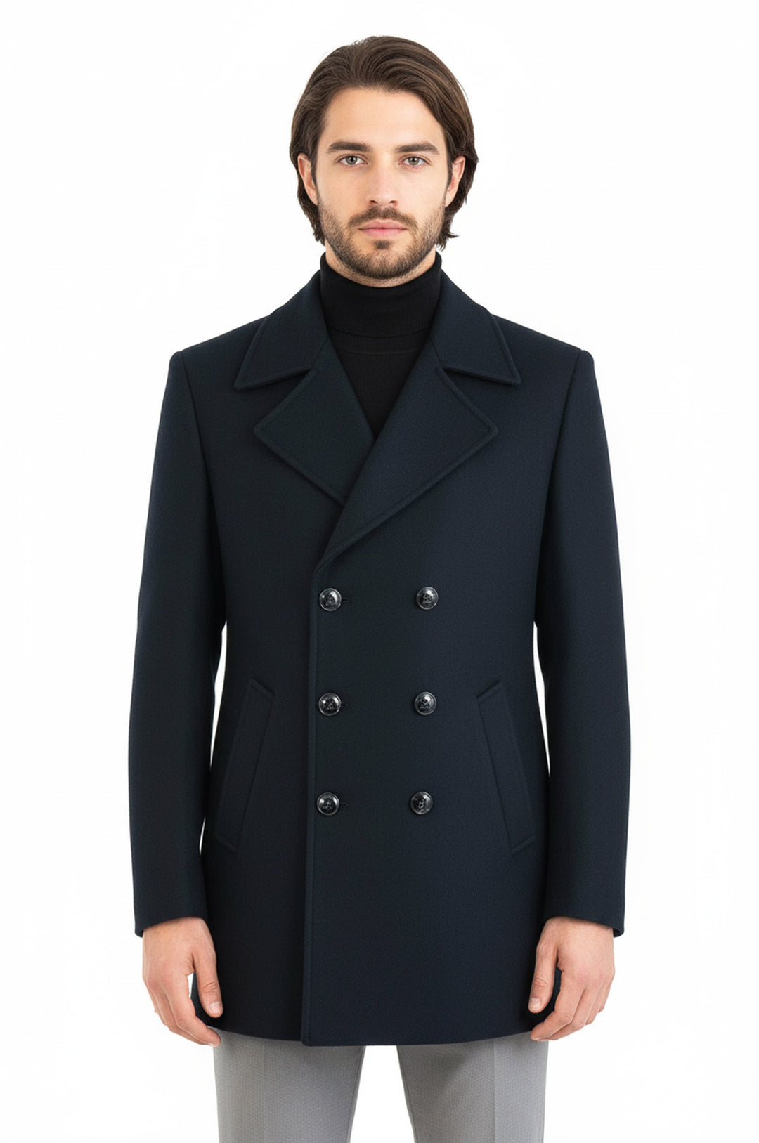 Double Breasted Wide Lapel Cachet Green Men Coat - Wessi