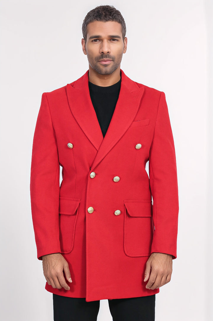 Abrigo cruzado con botones metálicos en color burdeos para hombre - Wessi