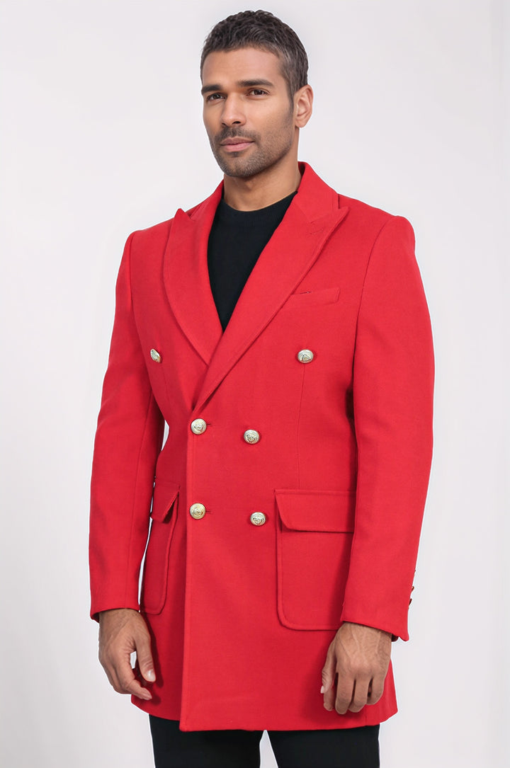 Abrigo cruzado con botones metálicos en color burdeos para hombre - Wessi