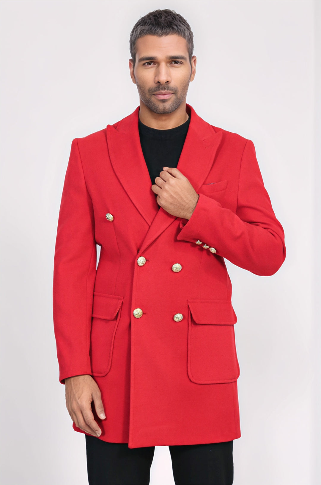 Abrigo cruzado con botones metálicos en color burdeos para hombre - Wessi