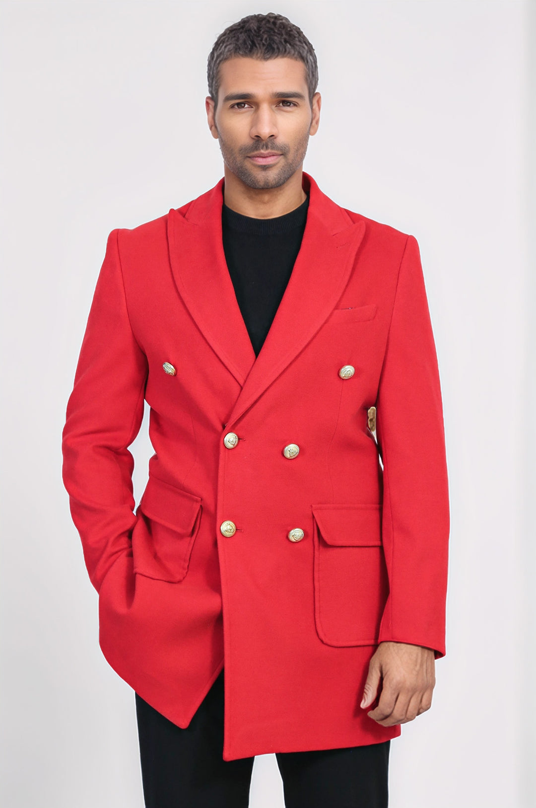 Abrigo cruzado con botones metálicos en color burdeos para hombre - Wessi