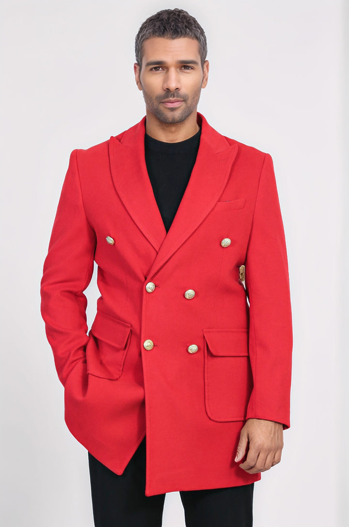 Abrigo cruzado con botones metálicos en color burdeos para hombre - Wessi