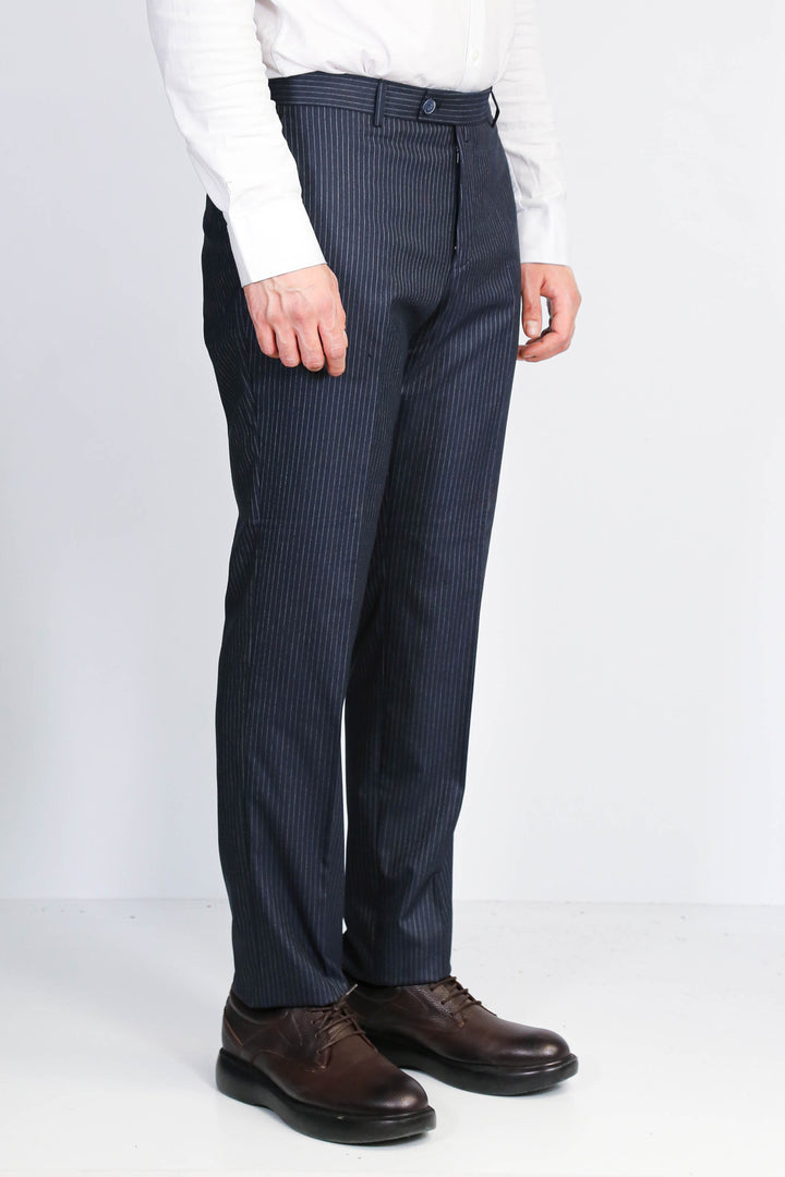 Navy Striped Modern Fit Dress Trousers – Wessi