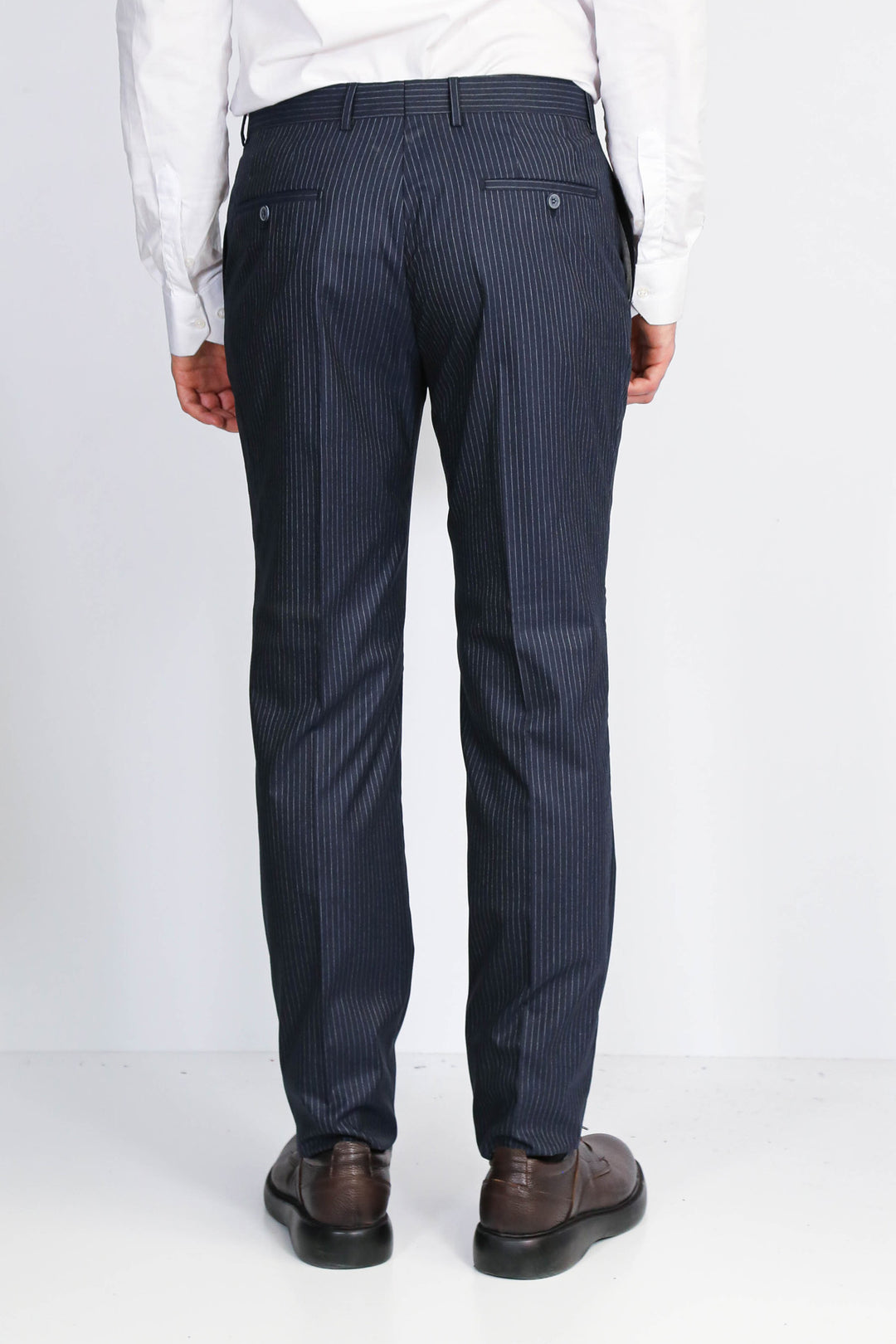 Navy Striped Modern Fit Dress Trousers – Wessi