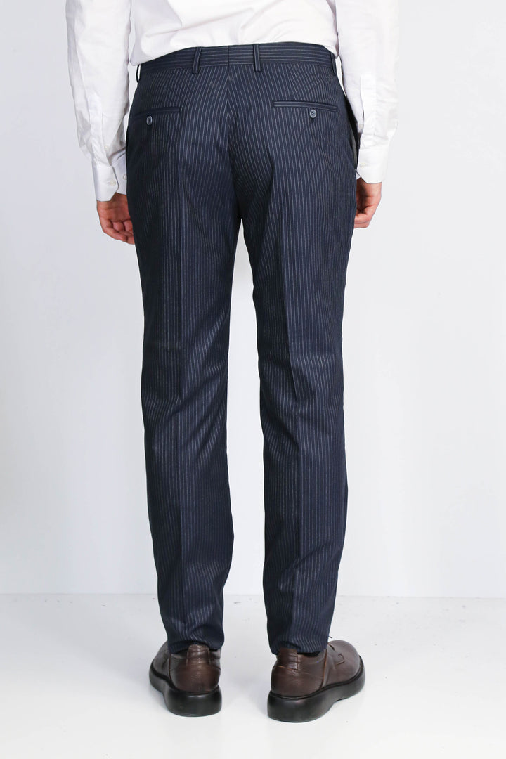 Navy Striped Modern Fit Dress Trousers – Wessi