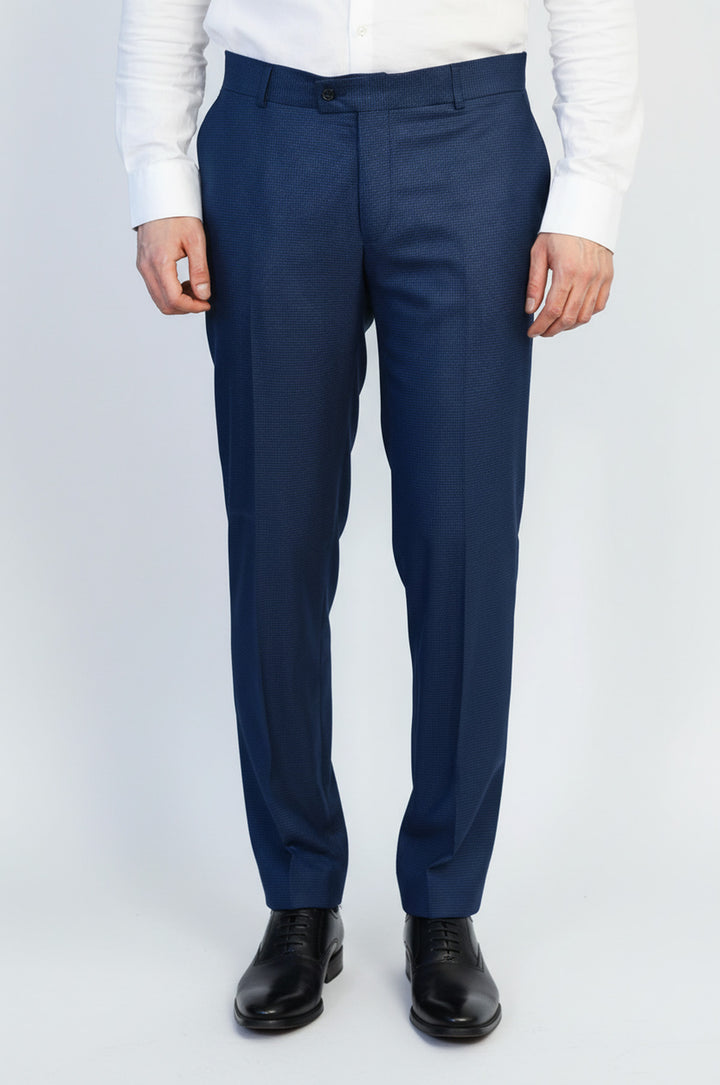 Navy Micro Patterned Slim Fit Fabric Trousers – Wessi