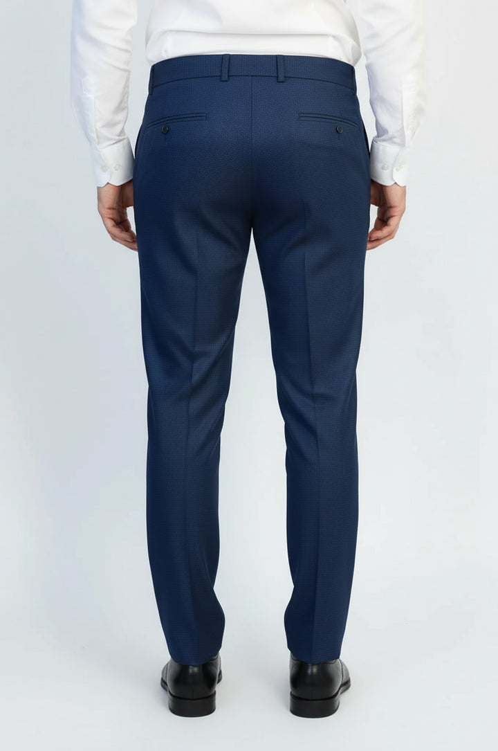 Navy Micro Patterned Slim Fit Fabric Trousers – Wessi