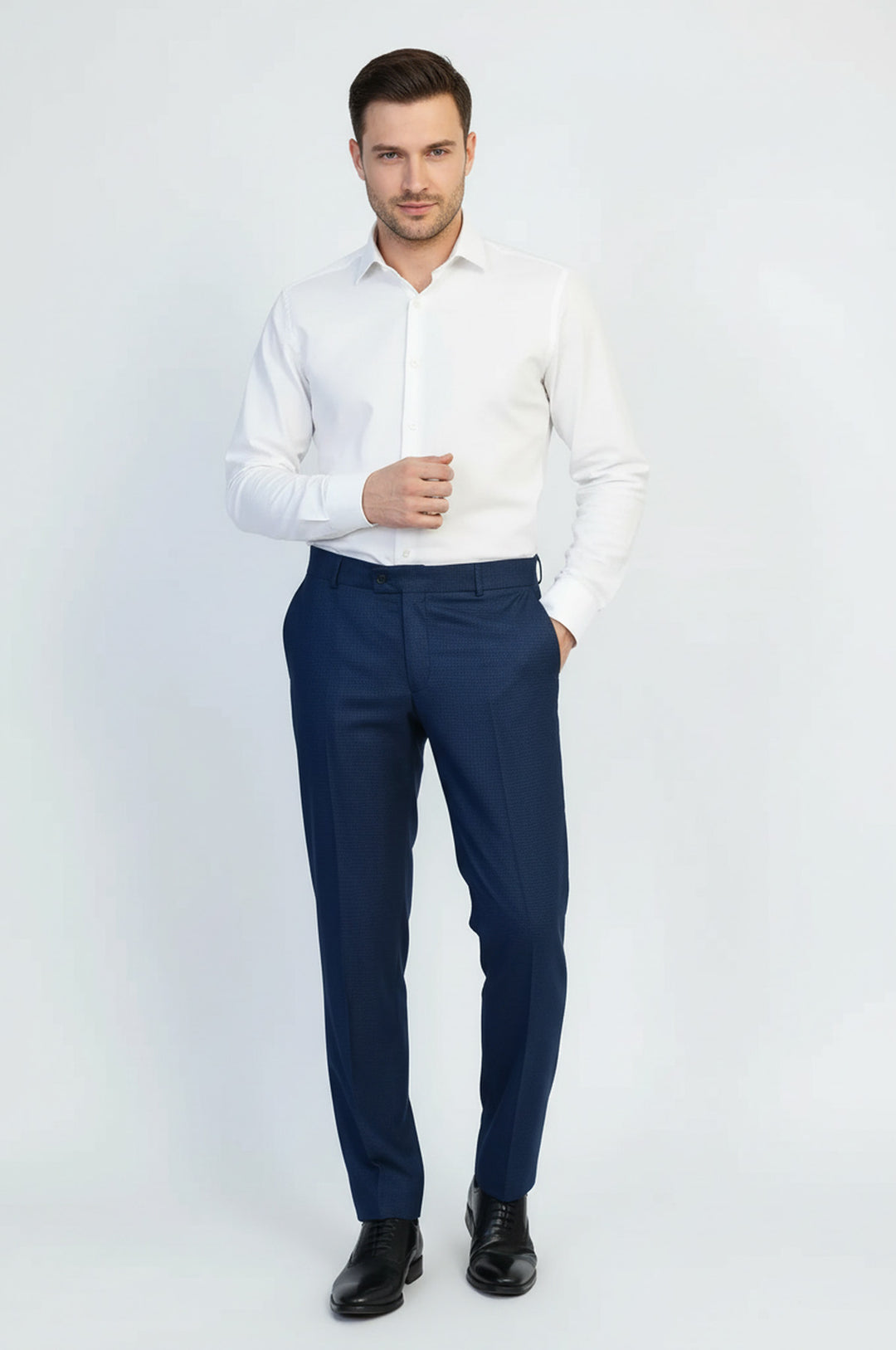 Navy Micro Patterned Slim Fit Fabric Trousers – Wessi