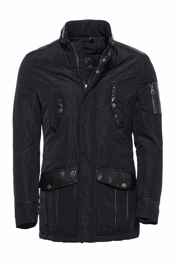 Leather Modeled Black Slim Fit Quilted Jacket - Wessi