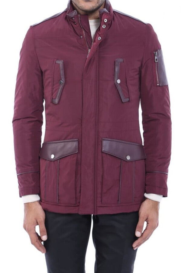 Leather Modeled Burgundy Slim Fit Quilted Jacket - Wessi