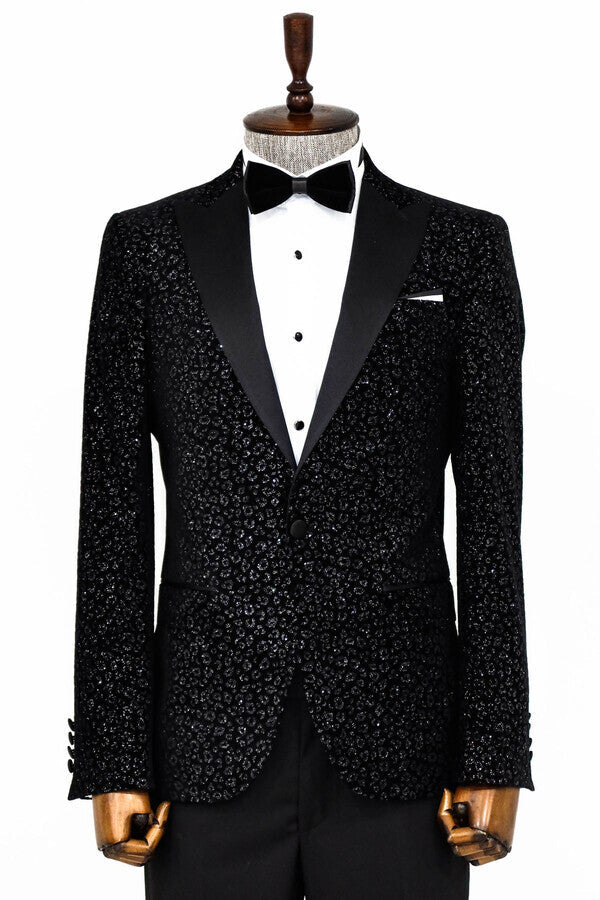 Blazer ajustado de color negro con estampado de leopardo para hombre - Wessi