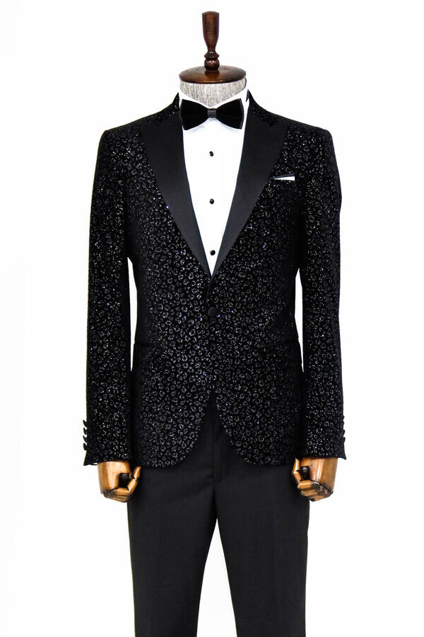 Blazer ajustado de color negro con estampado de leopardo para hombre - Wessi