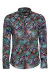 Leopard Pattern Slim Fit Long Sleeves Multicolor Men Shirt - Wessi