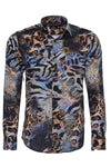 Camisa de hombre de manga larga entallada con estampado de leopardo multicolor - Wessi