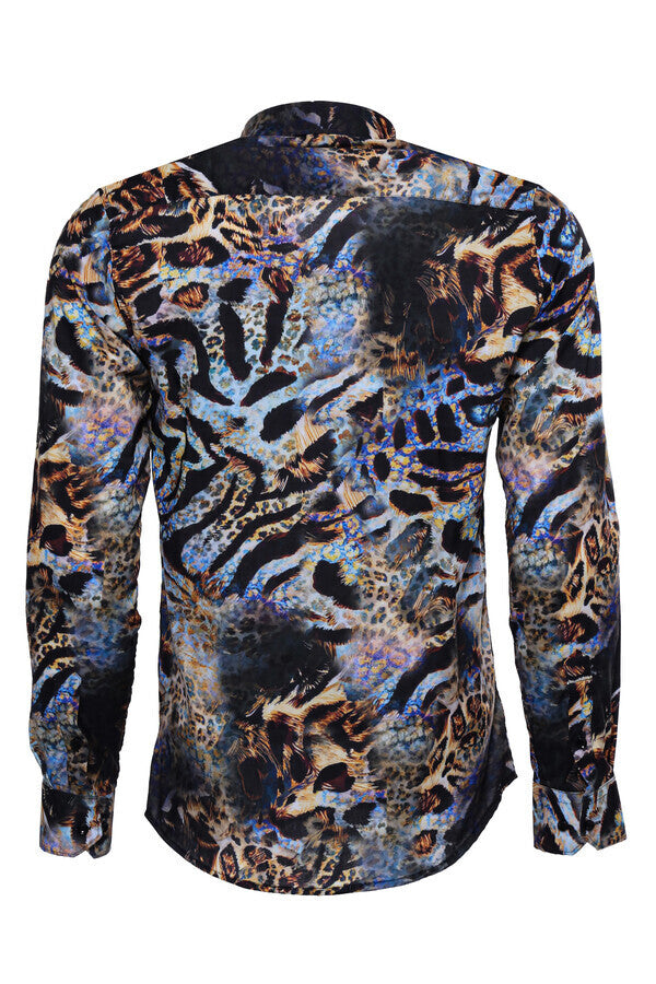 Camisa de hombre de manga larga entallada con estampado de leopardo multicolor - Wessi